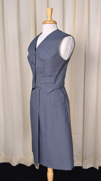 1970s Gray Pinstripe Skirt & Vest Set Cats Like Us