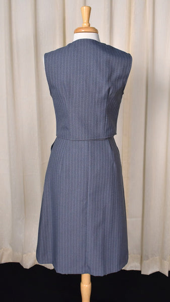 1970s Gray Pinstripe Skirt & Vest Set Cats Like Us