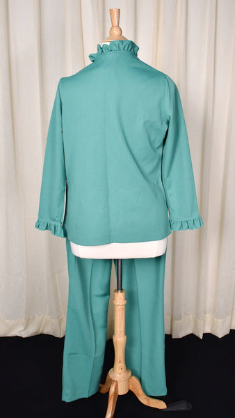 1970s Green Ruffle Pant Suit Cats Like Us