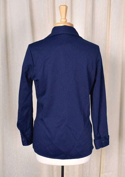 1970s Navy Blue Piped Blouse Cats Like Us