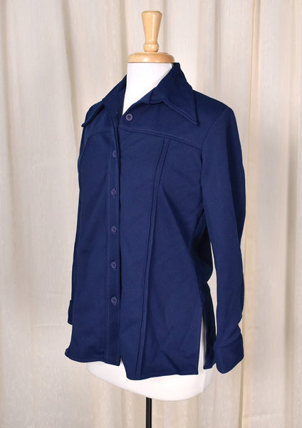 1970s Navy Blue Piped Blouse Cats Like Us