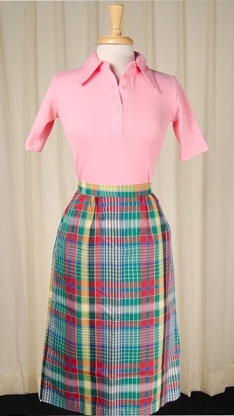 1970s Rainbow Plaid Midi Skirt Cats Like Us