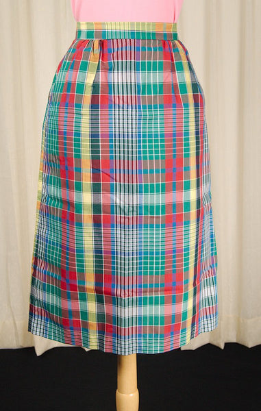 1970s Rainbow Plaid Midi Skirt Cats Like Us