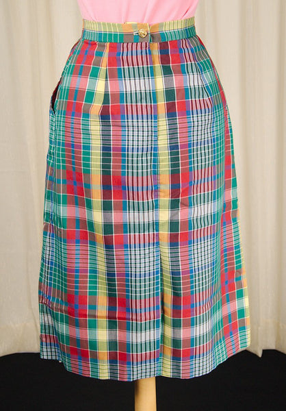 1970s Rainbow Plaid Midi Skirt Cats Like Us