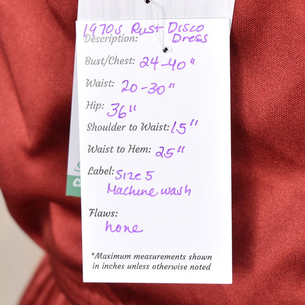 1970s Rust Vintage Disco Dress Cats Like Us