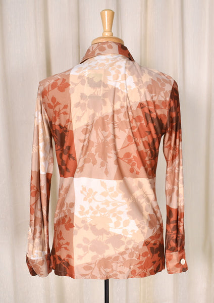 1970s Sheer Flowers Vintage Disco Shirt Cats Like Us