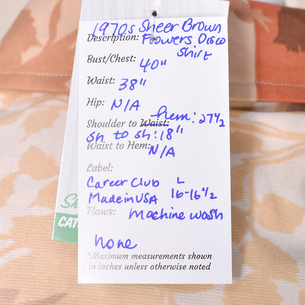 1970s Sheer Flowers Vintage Disco Shirt Cats Like Us