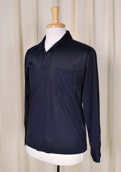 1970s Sheer Navy Vintage LS Polo Shirt Cats Like Us