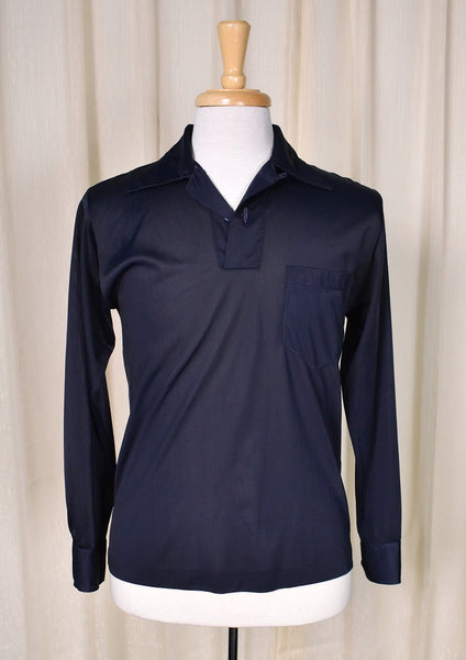 1970s Sheer Navy Vintage LS Polo Shirt Cats Like Us