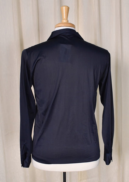 1970s Sheer Navy Vintage LS Polo Shirt Cats Like Us