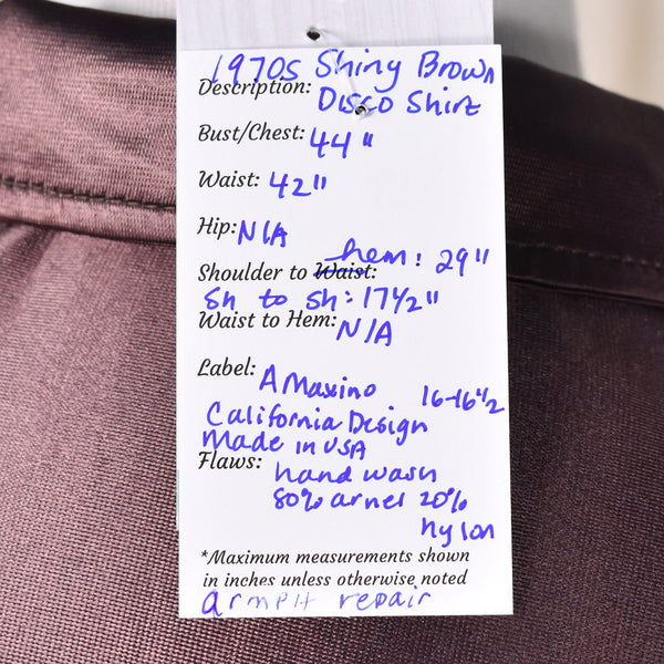 1970s Shiny Brown Vintage Disco Shirt Cats Like Us