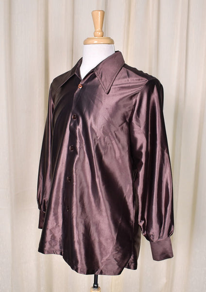 1970s Shiny Brown Vintage Disco Shirt Cats Like Us