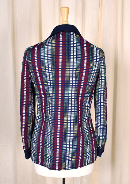 1970s Silver Button Navy Blouse Cats Like Us