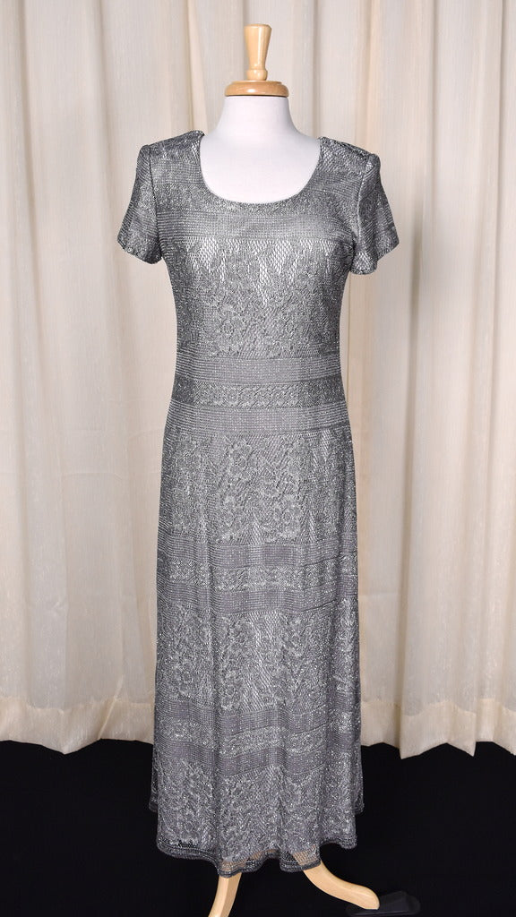 1970s Style Silver Maxi Dress 1970s Style Silver Maxi Dress