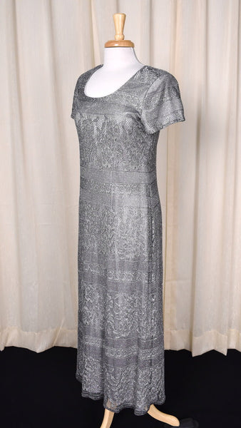 1970s Style Silver Maxi Dress Cats Like Us