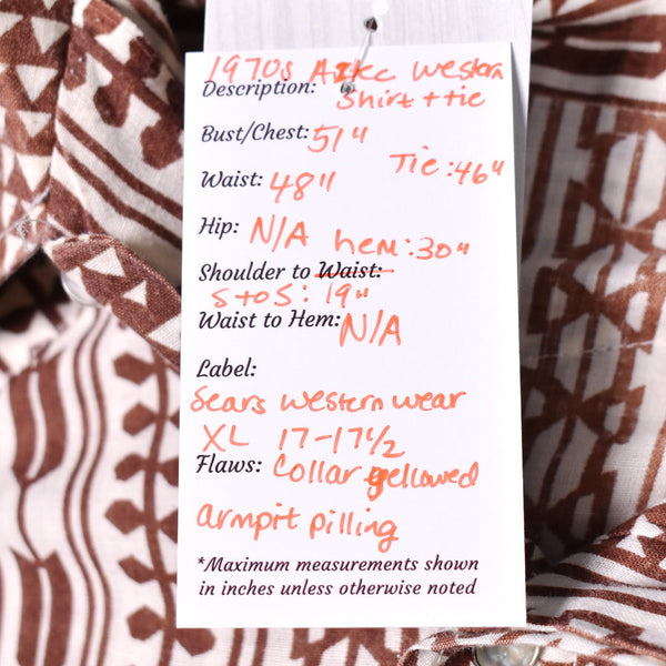 1970s Vintage Aztec Shirt with Tie Cats Like Us