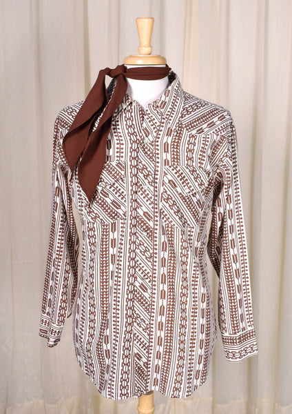 1970s Vintage Aztec Shirt with Tie Cats Like Us