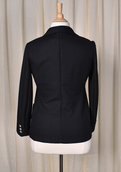 1970s Vintage Black Polyester Blazer Jacket Cats Like Us