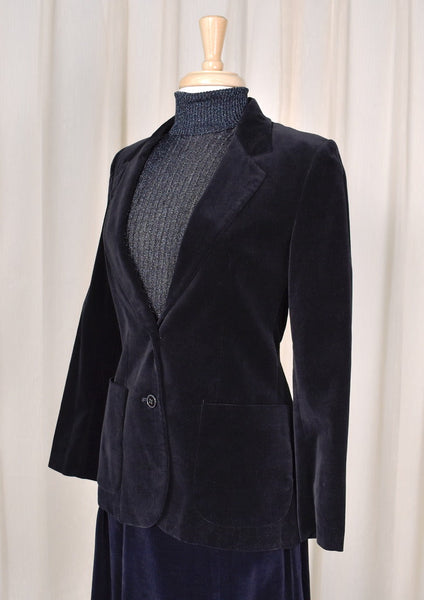 1970s Vintage Black Velvet Blazer Cats Like Us