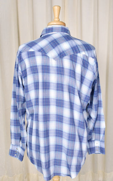 1970s Vintage Blue Primary Plaid Shirt Cats Like Us