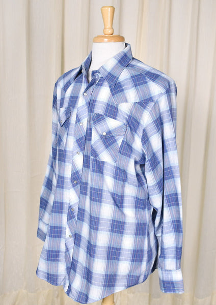 1970s Vintage Blue Primary Plaid Shirt Cats Like Us