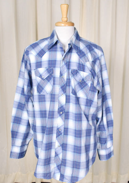 1970s Vintage Blue Primary Plaid Shirt Cats Like Us