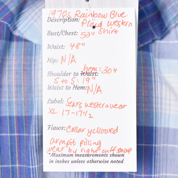 1970s Vintage Blue Primary Plaid Shirt Cats Like Us