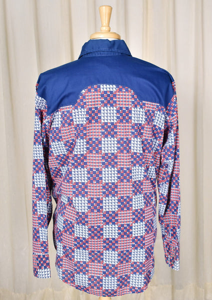 1970s Vintage Blue & Red Squares Shirt Cats Like Us
