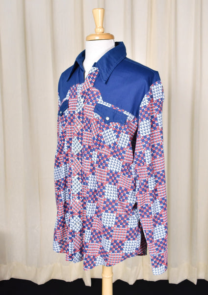 1970s Vintage Blue & Red Squares Shirt Cats Like Us
