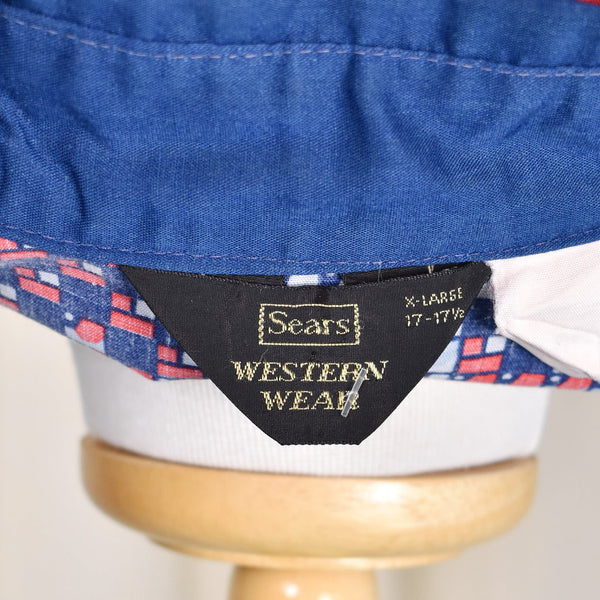 1970s Vintage Blue & Red Squares Shirt Cats Like Us