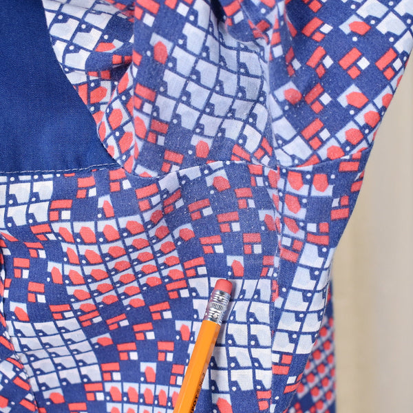 1970s Vintage Blue & Red Squares Shirt Cats Like Us