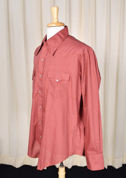 1970s Vintage Brick Red Western Shirt Cats Like Us
