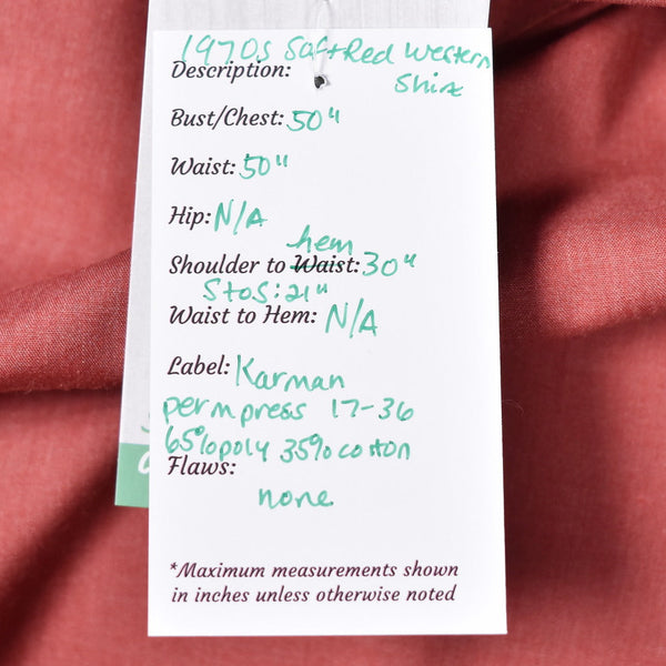 1970s Vintage Brick Red Western Shirt Cats Like Us