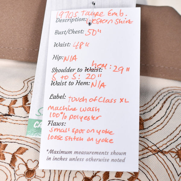 1970s Vintage Brown Emb Western Shirt Cats Like Us