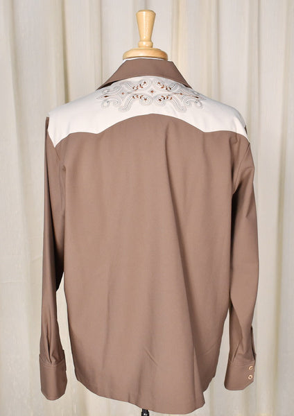 1970s Vintage Brown Emb Western Shirt Cats Like Us