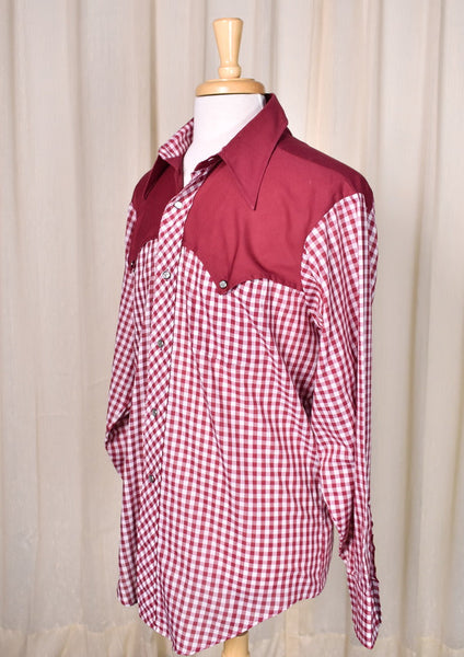 1970s Vintage Burgundy Gingham Shirt Cats Like Us