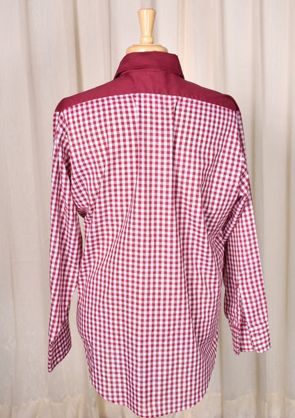 1970s Vintage Burgundy Gingham Shirt Cats Like Us