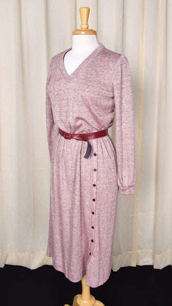 1970s Vintage Burgundy Knit Button Dress Cats Like Us