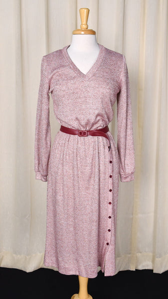 1970s Vintage Burgundy Knit Button Dress Cats Like Us