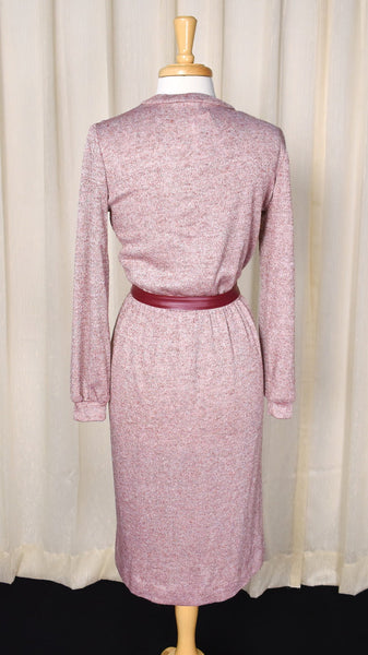 1970s Vintage Burgundy Knit Button Dress Cats Like Us