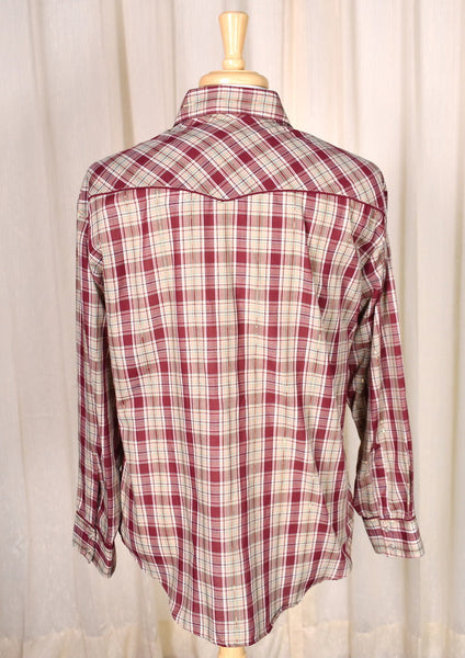 1970s Vintage Burgundy Plaid Shirt with Tie Cats Like Us