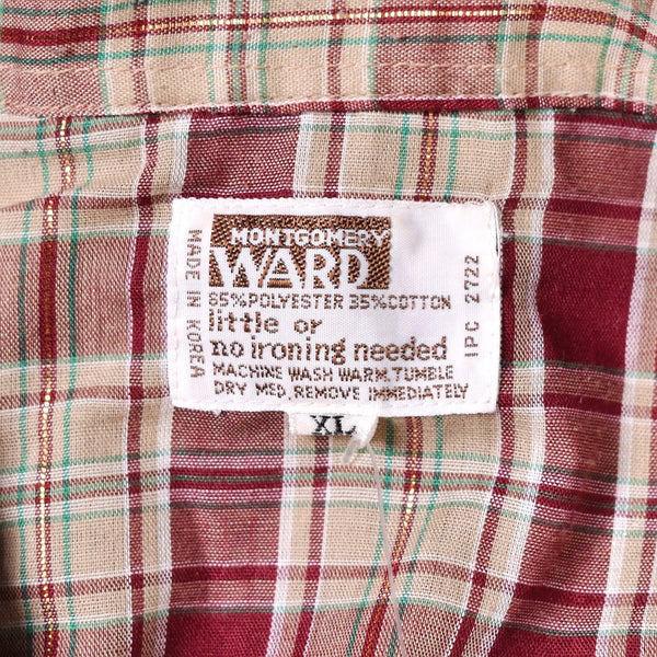 1970s Vintage Burgundy Plaid Shirt with Tie Cats Like Us