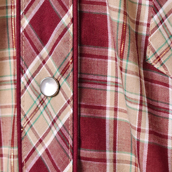 1970s Vintage Burgundy Plaid Shirt with Tie Cats Like Us