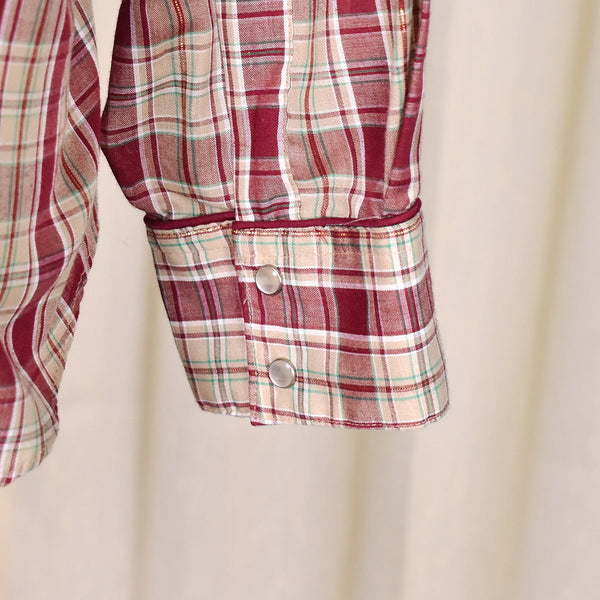 1970s Vintage Burgundy Plaid Shirt with Tie Cats Like Us