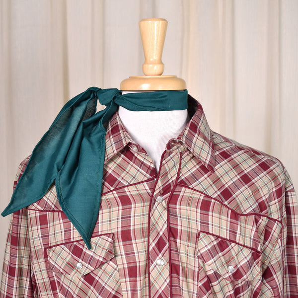 1970s Vintage Burgundy Plaid Shirt with Tie Cats Like Us