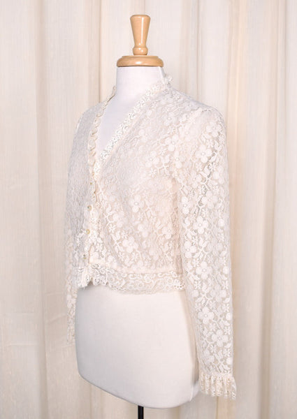 1970s Vintage Cream Lace Jacket Cats Like Us