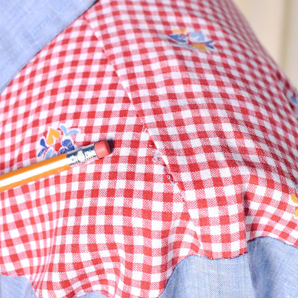 1970s Vintage Denim & Gingham Shirt Cats Like Us