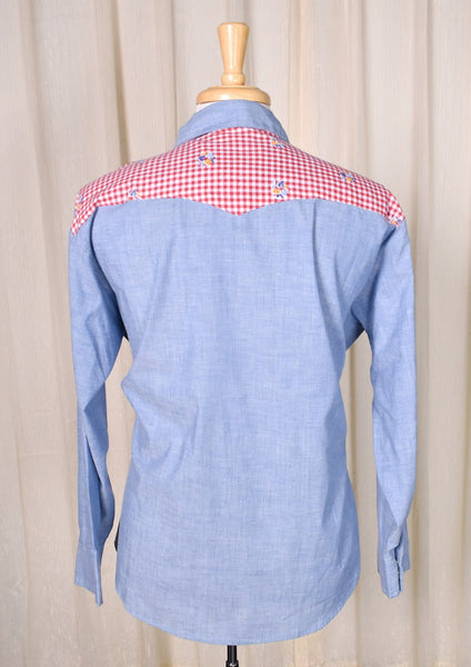 1970s Vintage Denim & Gingham Shirt Cats Like Us