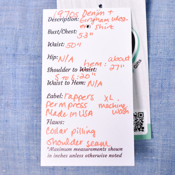 1970s Vintage Denim & Gingham Shirt Cats Like Us