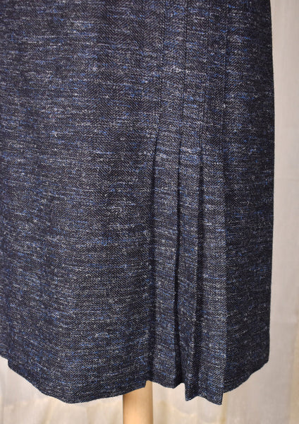 1970s Vintage Gray & Blue Wool Pleat Pencil Skirt Cats Like Us